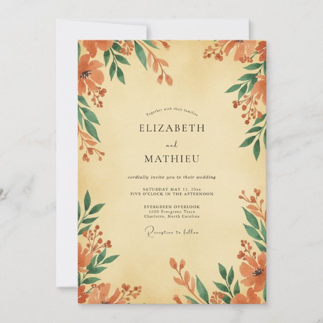 Warm Terracotta Wildflower Wedding Invitation (Front)
