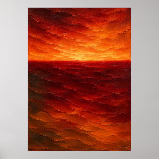 Warm Textured Horizon Abstract in Crimson and Oran Poster