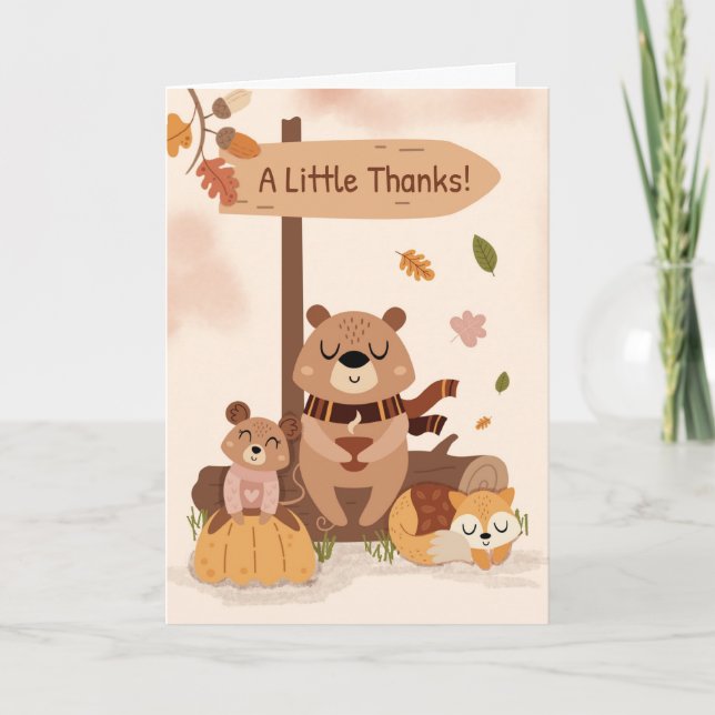 Warm Thanks Autumn Cosy Woodland Animal Scene Card (Front)
