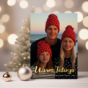 warm tidings gold lettering Christmas
