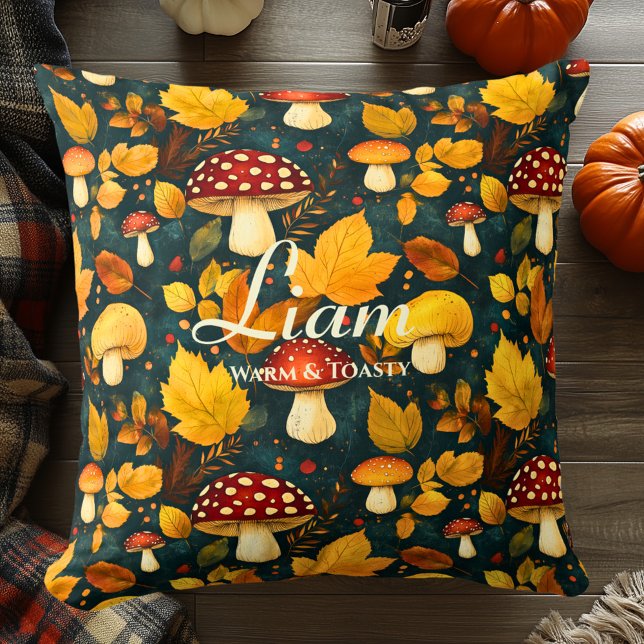 Warm & Toasty Mushrooms & Leaves | Cosy Fall Decor Cushion (Creator Uploaded)
