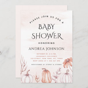 Warm Tone Blush Pumpkin Fall Autumn Baby Shower Invitation