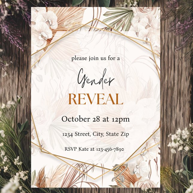 Warm Tone Pampas Boho Gender Reveal Invitation (Creator Uploaded)