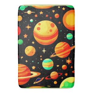 Warm-Toned Cosmic Cartoon Art Bath Mat