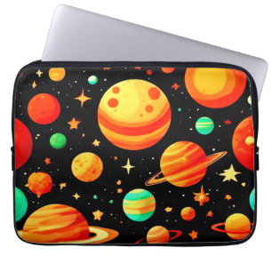 Warm-Toned Cosmic Cartoon Art Laptop Sleeve