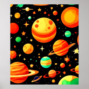 Warm-Toned Cosmic Cartoon Art Poster