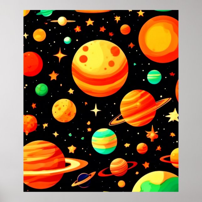 Warm-Toned Cosmic Cartoon Art Poster (Front)