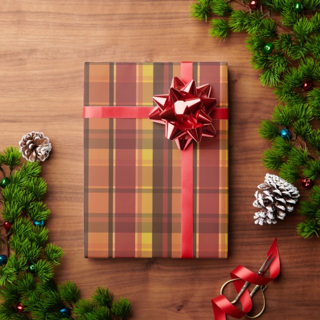 Warm Tones Autumn Colour Plaid Pattern Wrapping Paper (Holiday Gift)