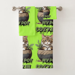 Warm Tones Kitten Pot Delight Bath Towel Set
