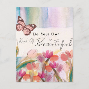 Warm Tulips and Butterfly Quote,Custom Monogram Postcard