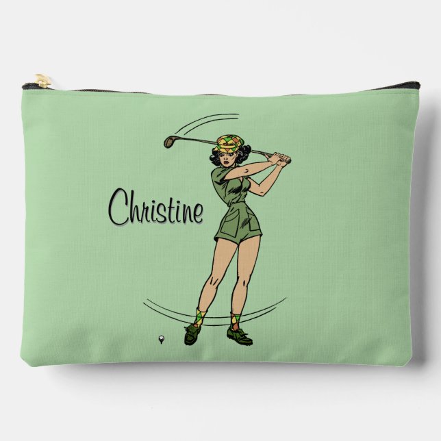 Warm Up for Golfing Personal Lady Golfer Green Accessory Pouch (Front)