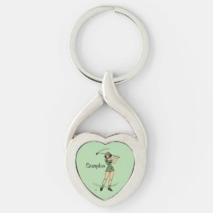 Warm Up for Golfing Personal Lady Golfer Green Key Ring