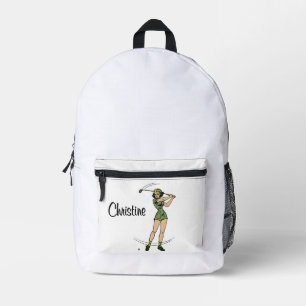 Warm Up for Golfing Personal Lady Golfer Printed Backpack