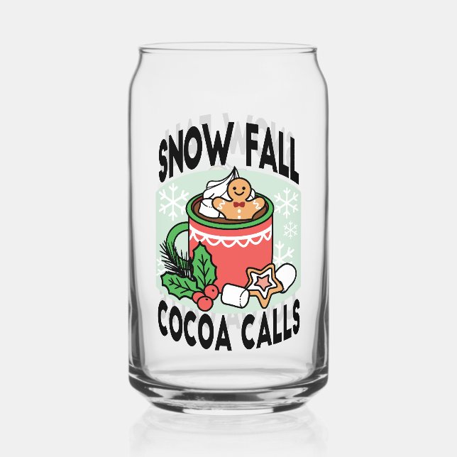 Warm Up with Snow Fall Cocoa Calls - Winter Drink Can Glass (Front)