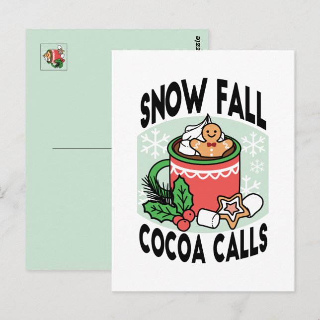 Warm Up with Snow Fall Cocoa Calls - Winter Drink Postcard (Front/Back)