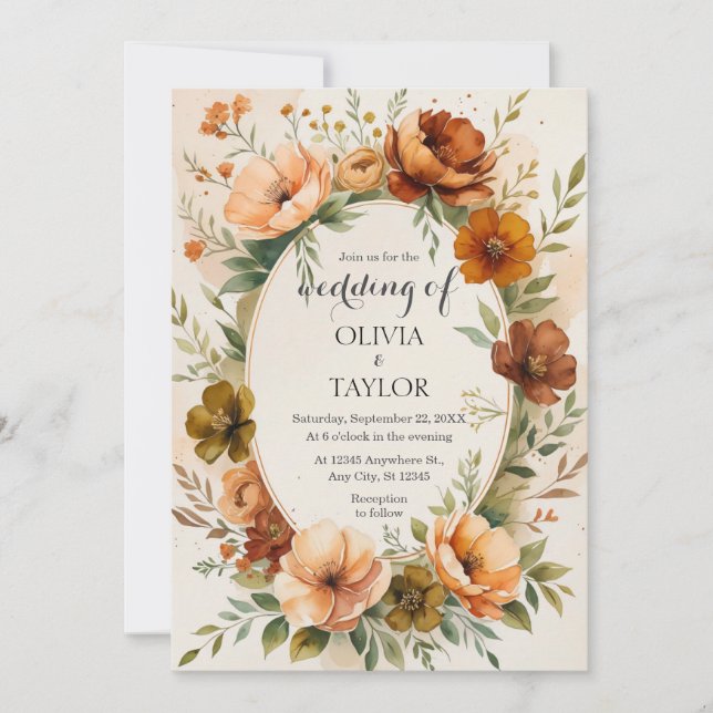 Warm Vintage Blooms Wedding Invitation (Front)