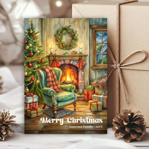 Warm vintage Christmas interior classic  Holiday Card