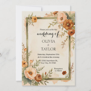 Warm Vintage Rustic Elegance Floral Wedding Invitation