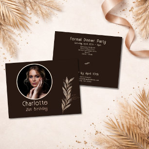 Warm Watercolor RoseGold Leaf Photo 21st Birthday  Foil Invitation Postcard