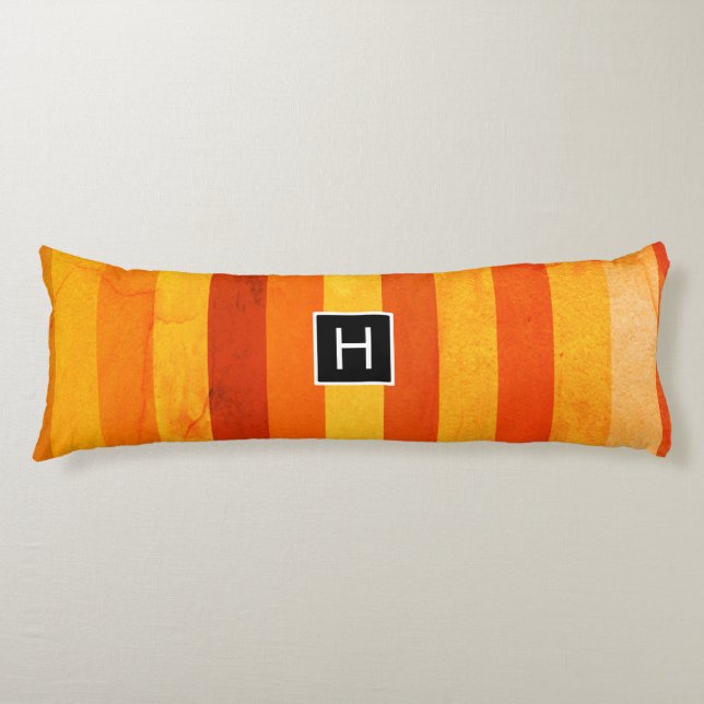 Warm Weathered Orange Red Stripes Monogram Body Cushion (Front)