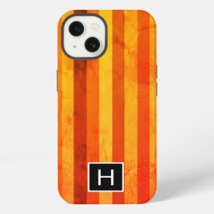 Warm Weathered Orange Red Stripes Monogram iPhone 13 Case