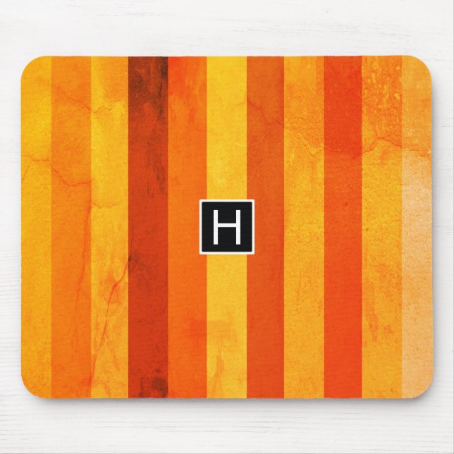 Warm Weathered Orange Red Stripes Monogram Mouse Pad (Front)