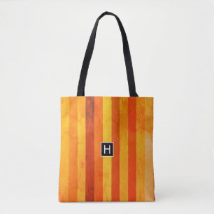Warm Weathered Orange Red Stripes Monogram Tote Bag