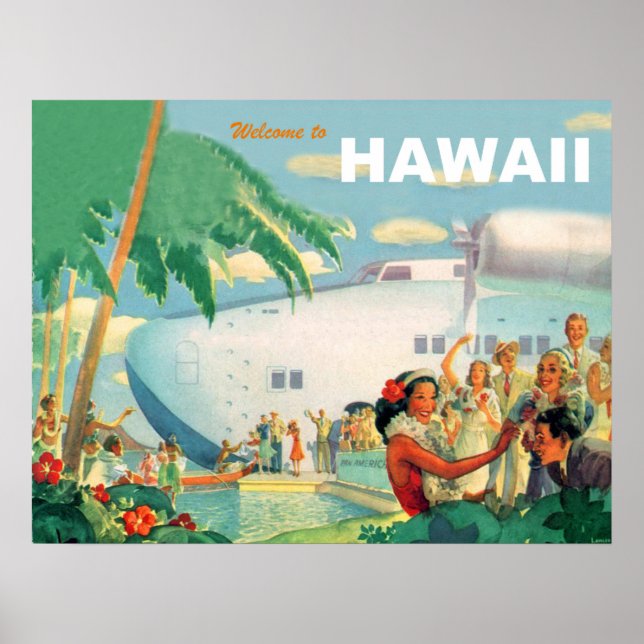 Warm welcome from Hawaii, vintage airline travel Poster (Front)
