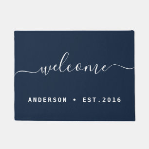 Warm Welcome Modern Calligraphy Personalised Doormat
