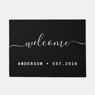 Warm Welcome   Modern Calligraphy Personalised Doormat
