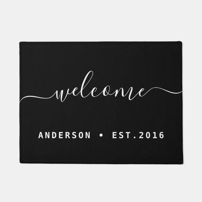 Warm Welcome | Modern Calligraphy Personalised Doormat (Front)
