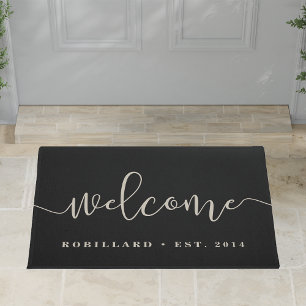 Warm Welcome   Modern Calligraphy Personalised Doormat