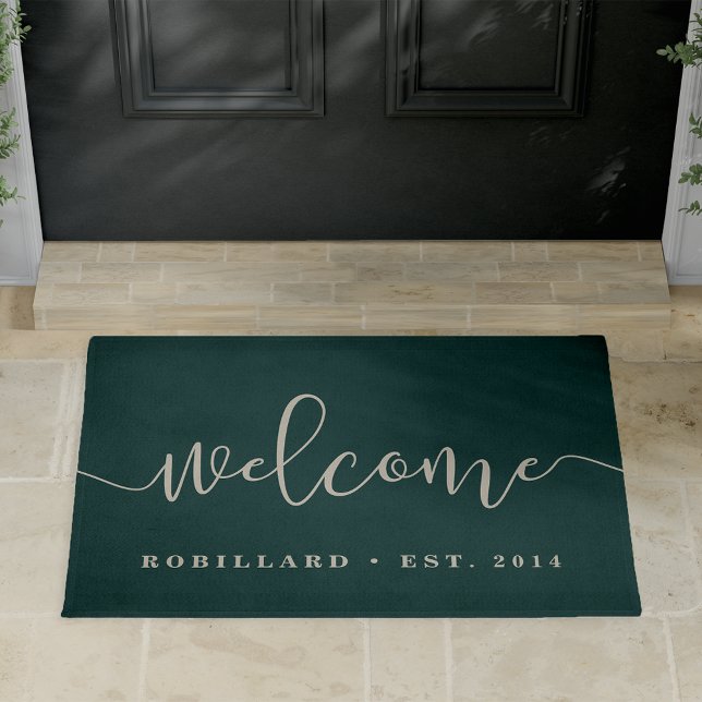 Warm Welcome | Modern Calligraphy Personalised Doormat (Creator Uploaded)