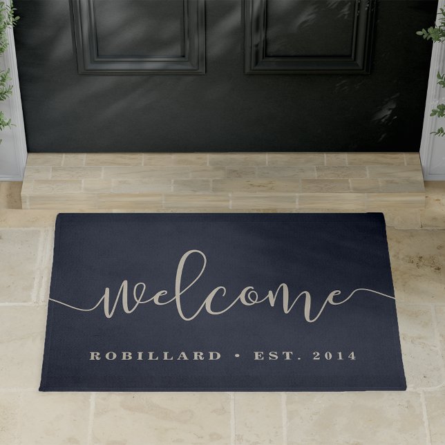 Warm Welcome | Modern Calligraphy Personalised Doormat (Creator Uploaded)