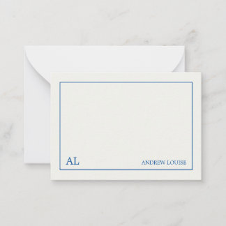 Warm White Blue Minimalist Monogram Business Card