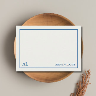 Warm White Blue Minimalist Monogram Business  Card
