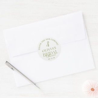 Warm White & Sage Green Bridal Shower Favour Classic Round Sticker