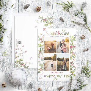 Warm Winter Berry Botanicals 4 Photo Holiday Card