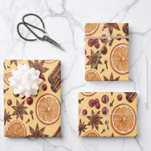 Warm Winter Citrus and Spice Christmas Wrapping Paper Sheet