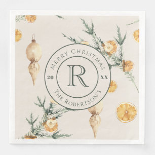 Warm Winter Elegance: Watercolor Monogrammed Napkin