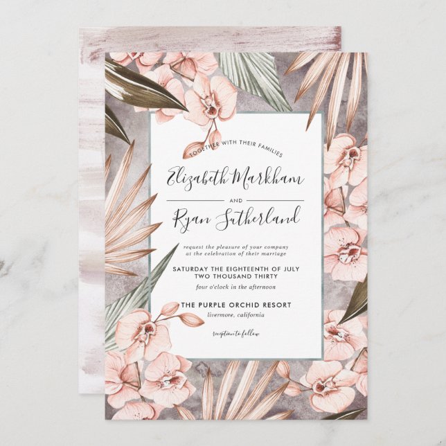 Warm Winter Orchid Wedding Invitation (Front/Back)