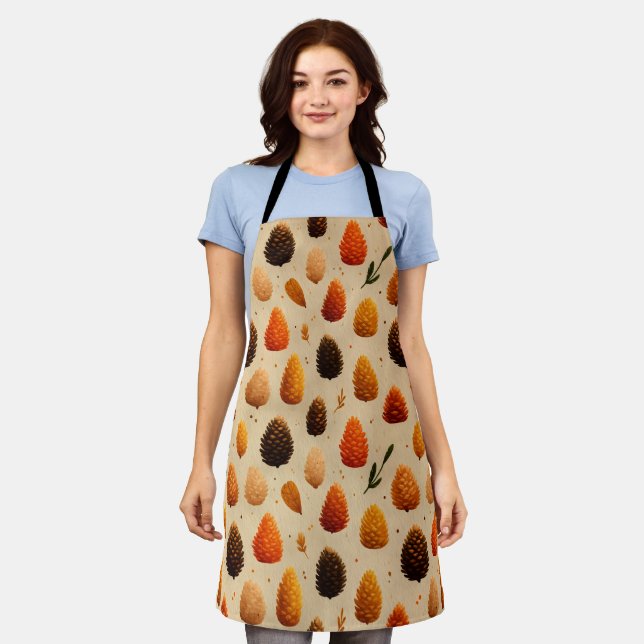 Warm Winter Pinecones Pattern Apron (Worn)