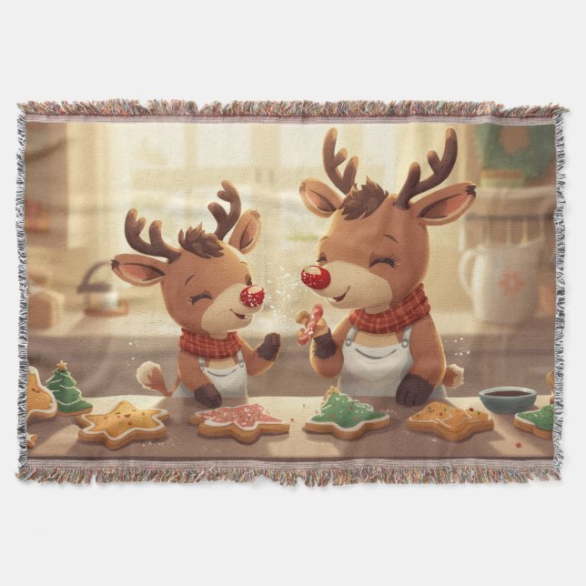  “Warm Winter Reindeer Snuggle Blanket” Throw Blanket (Front)