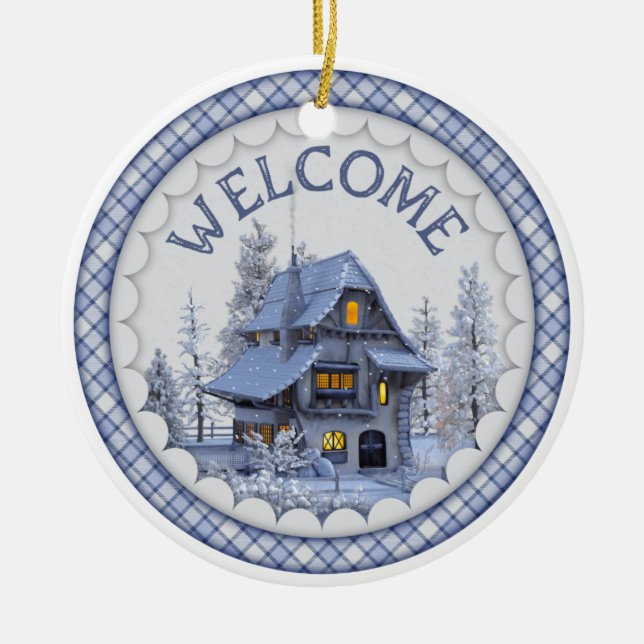 Warm Winter Welcome Ceramic Tree Decoration (Front)