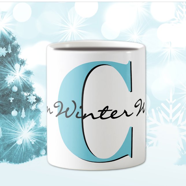 Warm Winter Wishes Bold Blue Letter 11oz Classic Coffee Mug (Creator Uploaded)