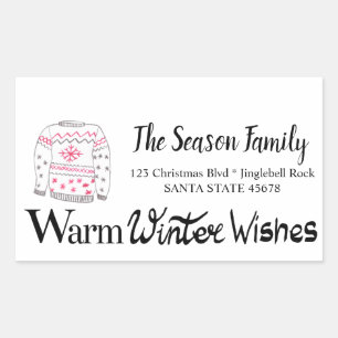Warm Winter Wishes Christmas Sweater address Rectangular Sticker
