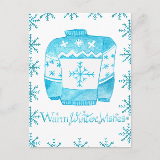 Warm Winter Wishes Christmas Sweater Postcard (Front)
