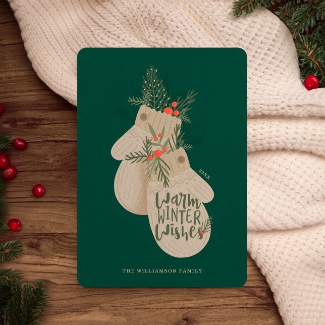 Warm Winter Wishes Festive Christmas Mittens Holiday Card (Warm Winter Wishes Festive Christmas Mittens Holiday Card)