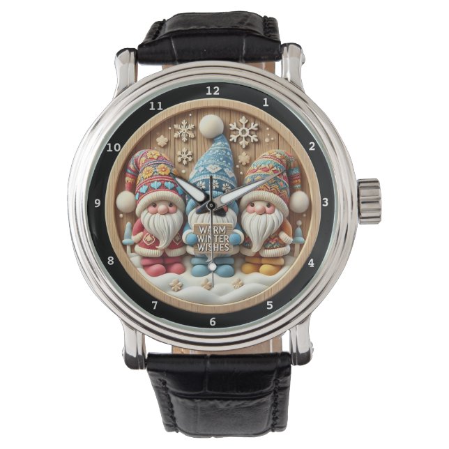 Warm Winter Wishes Gnomes Decorative Watch (Front)