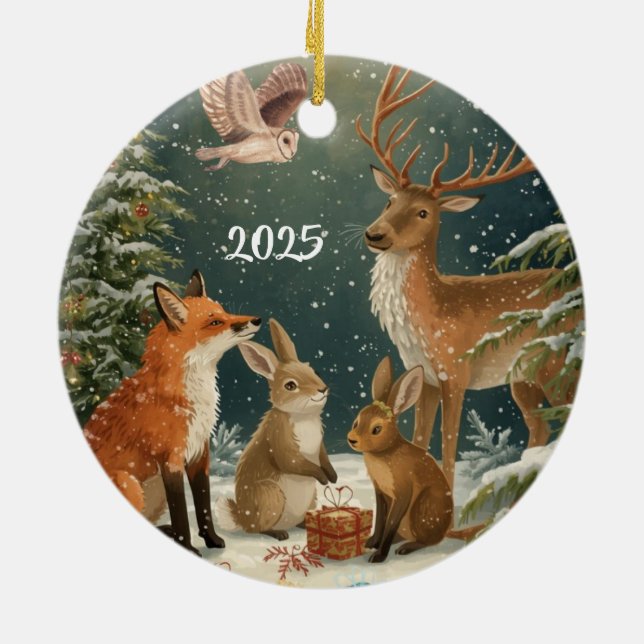 Warm Winter Wishes Holiday Woodland Animals 2025 Ceramic Tree Decoration (Back)